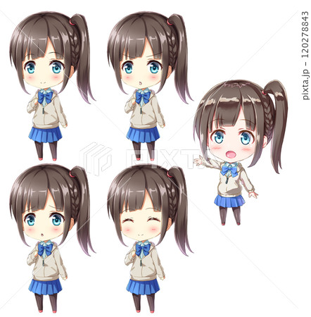 驚いたり落ち込んだりしている女の子の表情のイラストセット 120278843