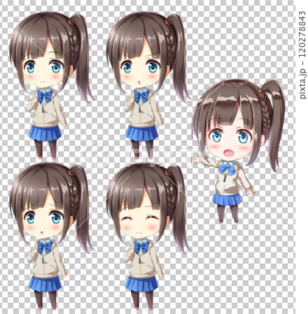 驚いたり落ち込んだりしている女の子の表情のイラストセット 120278843