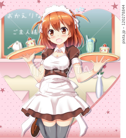 食べ物を運ぶキュートな女の子の漫画風背景 120278844