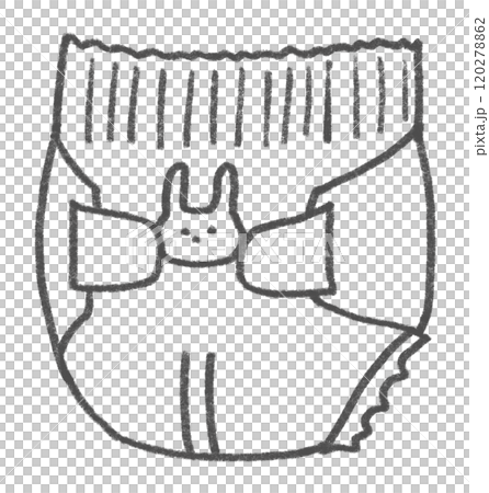 Illustration of a tape-type disposable diaper with a picture of a rabbit on the stomach area 120278862