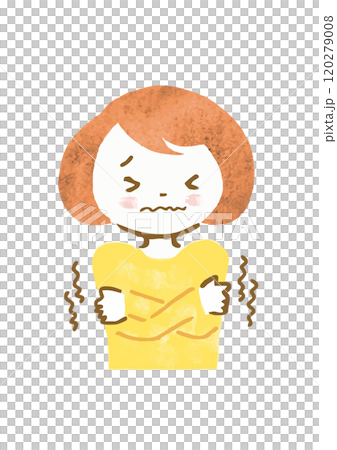 寒くて震えている女性の上半身手描きイラスト 寒くて震えている女性の上半身手描きイラスト 120279008