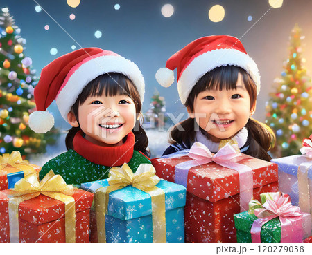 クリスマスプレゼントと笑顔の子供 120279038