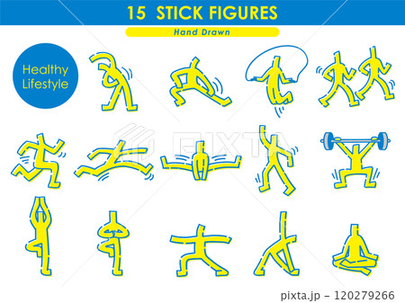 健康的な生活セット。手描きの棒人間。 120279266