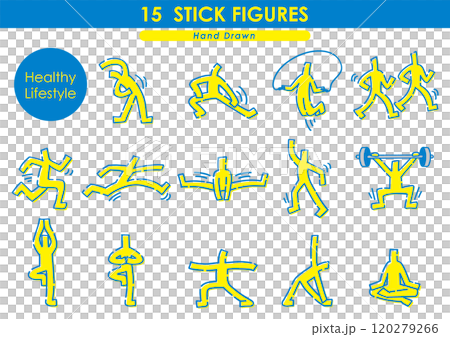 健康的な生活セット。手描きの棒人間。 120279266