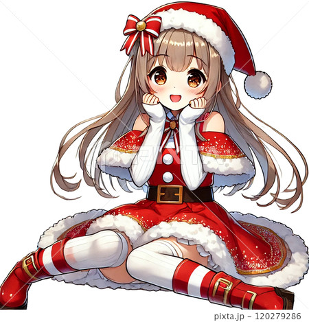 手描きイラスト　クリスマス　サンタ少女1、2セット　色紙イラスト ☆[手描きイラスト]オリジナルサンタ少女[色紙]☆ サンタガール