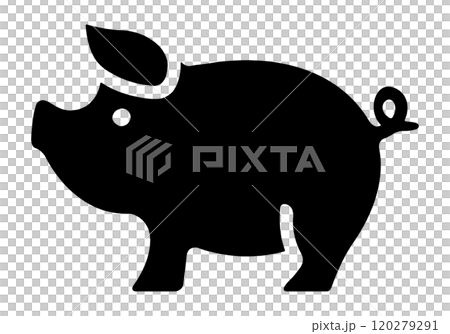 豚のシンプルなシルエットアイコンイラスト　透過背景の切り抜き 120279291