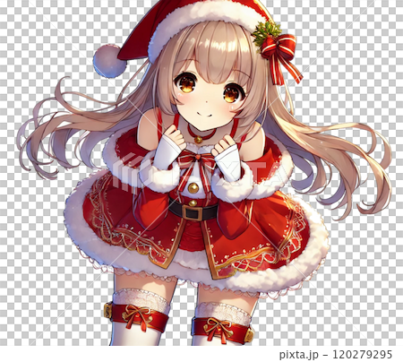 可愛的女孩穿著聖誕老人的衣服 120279295