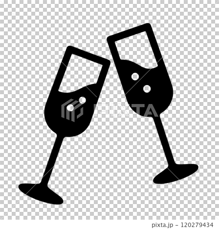 香檳杯敬酒的簡單輪廓圖示插圖，透明背景上的切口 120279434