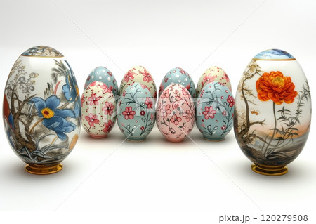 Collection of Beautifully HandPainted Decorative Easter Eggs, Perfect for Celebrating the Holiday 120279508