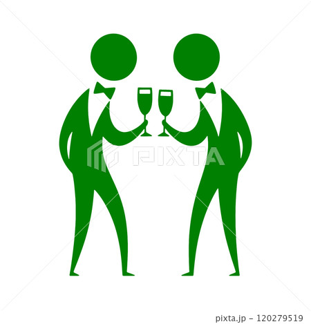 ワイングラスを持って乾杯をしている人のピクトグラム風イラスト 透過背景の切り抜き ワイングラスを持って乾杯をしている人のピクトグラム風イラスト 透過背景の切り抜き 120279519