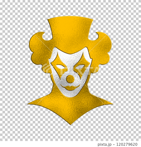 Scary face clown gold and silver icon illustration, transparent background cutout Scary face clown gold and silver icon illustration, transparent background cutout 120279620