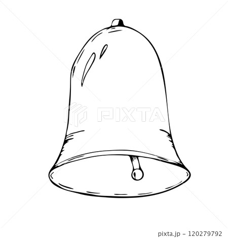 Christmas bell. Vector illustration. Black outlines, white background. Merry Christmas, Happy New Year symbol. Seasonal festive decor 120279792
