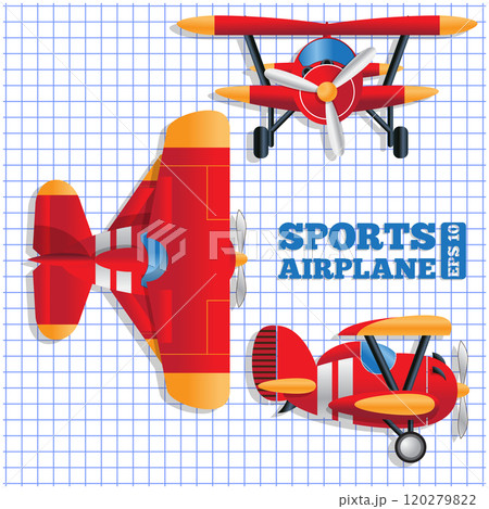 Scheme of a sports aircraft. Biplane. Vector illustration. 120279822