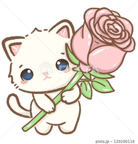cat holding a rose Hand drawn illustration Valentines day style white kawaii cat kitty kitten pastel color isolated on transparent background, perfect for valentines day gifts, nursery decorations cat holding a rose Hand drawn illustration Valentines day style white kawaii cat kitty kitten pastel color isolated on transparent background, perfect for valentines day gifts, nursery decorations 120280118