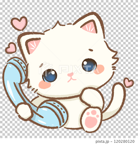 cat phone call Hand drawn illustration Valentines day style white kawaii cat kitty kitten pastel color isolated on transparent background, perfect for valentines day gifts, nursery decorations cat phone call Hand drawn illustration Valentines day style white kawaii cat kitty kitten pastel color isolated on transparent background, perfect for valentines day gifts, nursery decorations 120280120