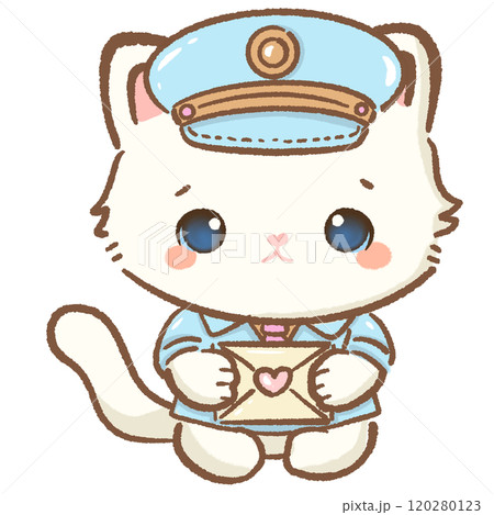 Post man cat Hand drawn illustration Valentines day style white kawaii cat kitty kitten pastel color isolated on transparent background, perfect for valentines day gifts, nursery decorations Post man cat Hand drawn illustration Valentines day style white kawaii cat kitty kitten pastel color isolated on transparent background, perfect for valentines day gifts, nursery decorations 120280123