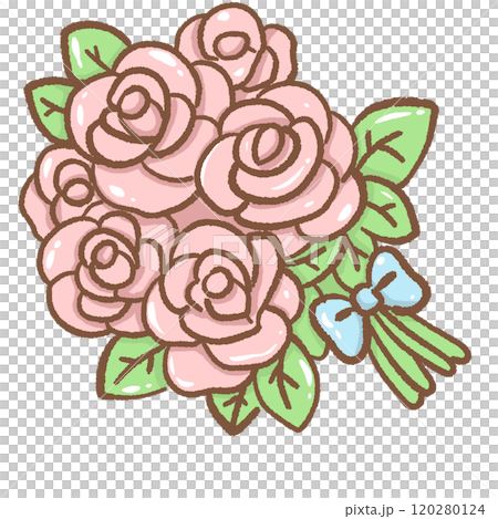 a bouquet of pink roses Hand drawn illustration Valentines day style pastel color isolated on transparent background, perfect for valentines day gifts, nursery decorations 120280124