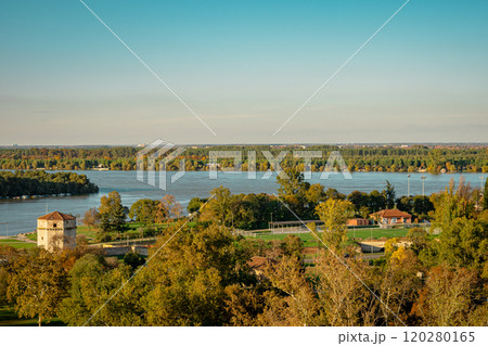 beautiful view of the city landscape during sunset. High quality photo 120280165