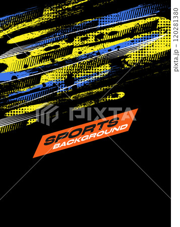 Abstract Sport Cover or Poster Design with Brush Strokes Illustration. Abstract Grunge Sport Background with Halftone Effect 120281380