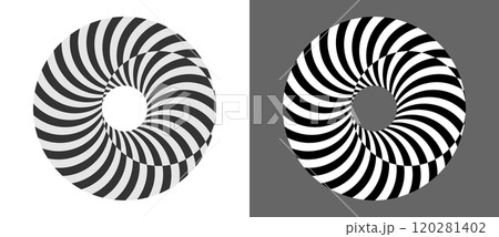 Geometric optical illusion concept. White and black psychedelic circle pattern. 120281402