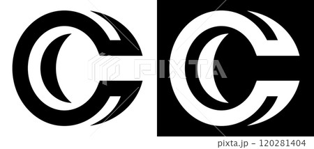 Abstract background lines as logo, icon or design element. Letter C concept. Black shape on a white background and the same white shape on the black side. 120281404