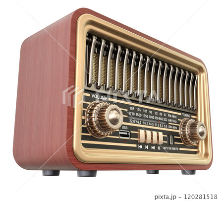 Retro portable radio receiver on white background - 3D illustration Retro portable radio receiver on white background - 3D illustration 120281518
