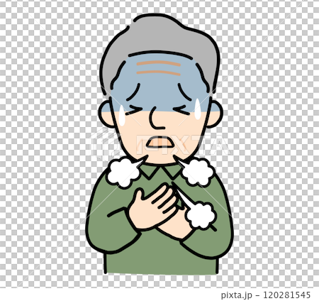 Elderly man having trouble breathing 120281545