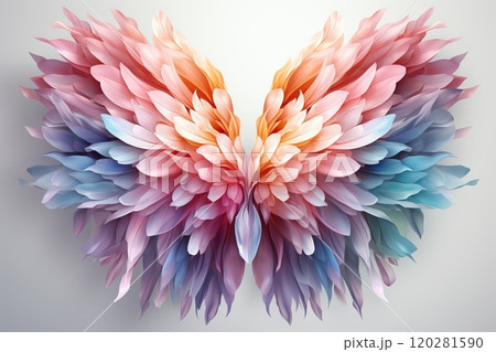 Magenta angel wings on a white background. 120281590