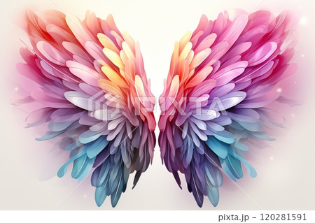 Magenta angel wings on a white background. 120281591