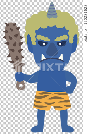 Vector illustration of a blue demon with a metal club 120281628