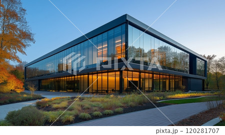 A modern data center office building with glass facade 120281707