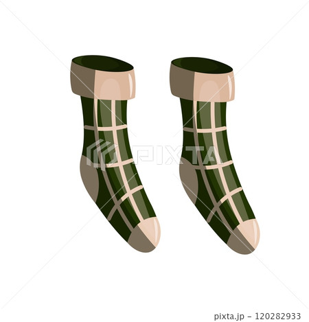 Cozy warm green socks clipart.Vector illustration isolated on white background. New Year and Christmas designs. Cozy warm green socks clipart.Vector illustration isolated on white background. New Year and Christmas designs. 120282933