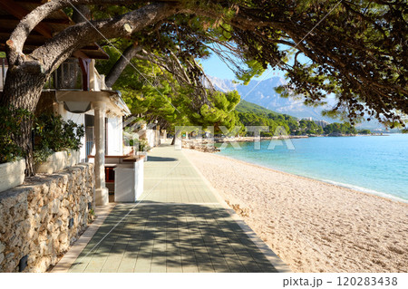 Beach by the Adriatic Sea in Brela town, Croatia 120283438