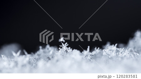 natural snowflakes, photo real snowflakes during a snowfall, under natural conditions at low temperature 120283581