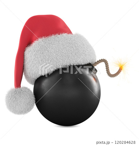 Black round bomb with Santa Hat. Christmas Sale and Discount, concept. 3D rendering 120284628