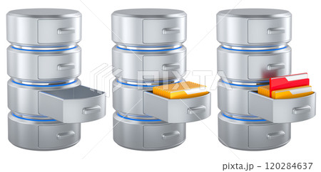Database empty and databases with folders inside, 3D rendering 120284637