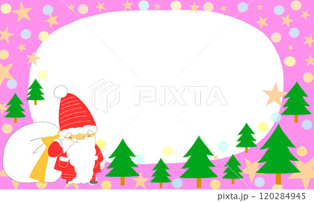 サンタ、もみの木、星と水玉のピンクフレーム サンタ、もみの木、星と水玉のピンクフレーム 120284945