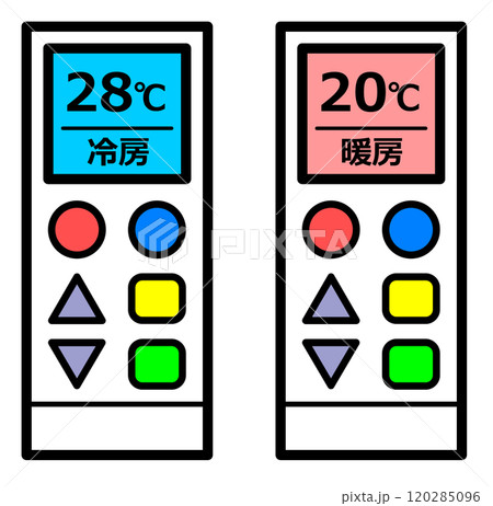 暖房と冷房のエコで節電対策の温度設定イラスト 暖房と冷房のエコで節電対策の温度設定イラスト 120285096
