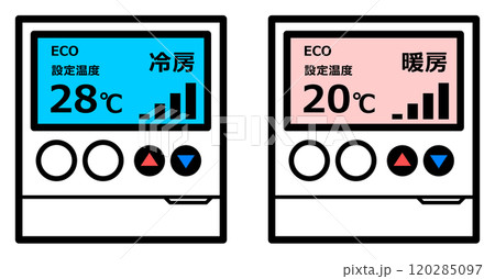 暖房と冷房のエコで節電対策の温度設定イラスト 暖房と冷房のエコで節電対策の温度設定イラスト 120285097