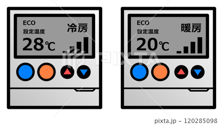 暖房と冷房のエコで節電対策の温度設定イラスト 暖房と冷房のエコで節電対策の温度設定イラスト 120285098