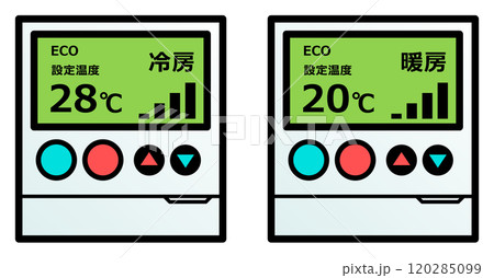 暖房と冷房のエコで節電対策の温度設定イラスト 120285099