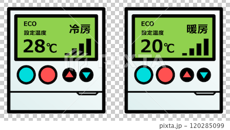 Eco-friendly heating and cooling temperature setting illustrations for energy saving measures Eco-friendly heating and cooling temperature setting illustrations for energy saving measures 120285099