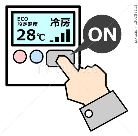 エアコンの操作でエコ運転で節電する冷房設定のイラスト 120285113