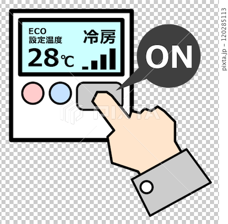 エアコンの操作でエコ運転で節電する冷房設定のイラスト 120285113