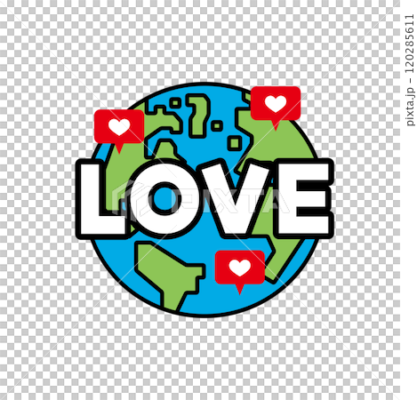LOVEの文字と、いいねマークのついた地球のイラスト 120285611