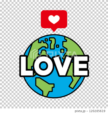 Illustration of the Earth with the word LOVE and a like mark Illustration of the Earth with the word LOVE and a like mark 120285619
