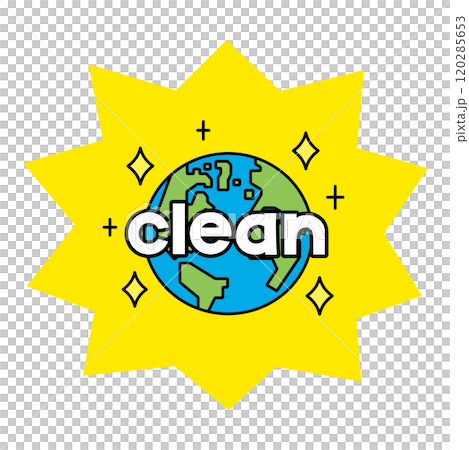 The word "clean" and an illustration of a sparkling earth 120285653