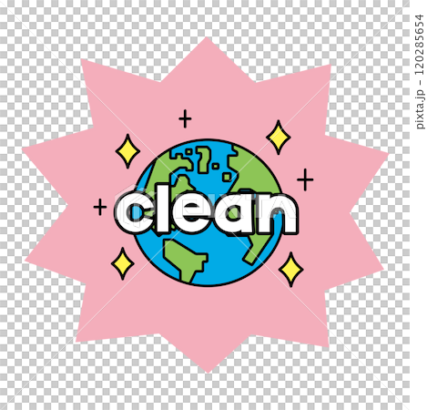 The word "clean" and an illustration of a sparkling earth The word "clean" and an illustration of a sparkling earth 120285654