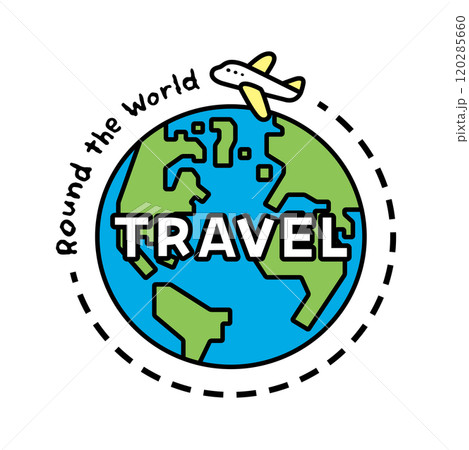 Round the Worldの文字と、飛行機と地球のイラスト 120285660