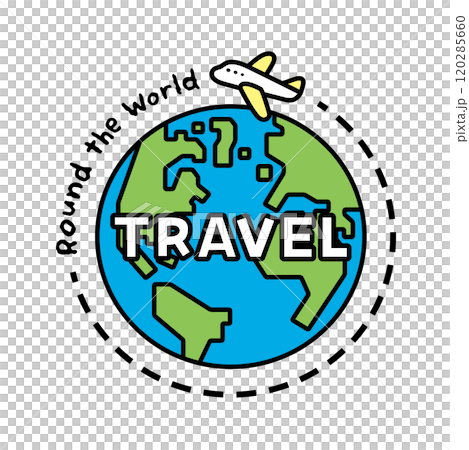 Round the Worldの文字と、飛行機と地球のイラスト 120285660